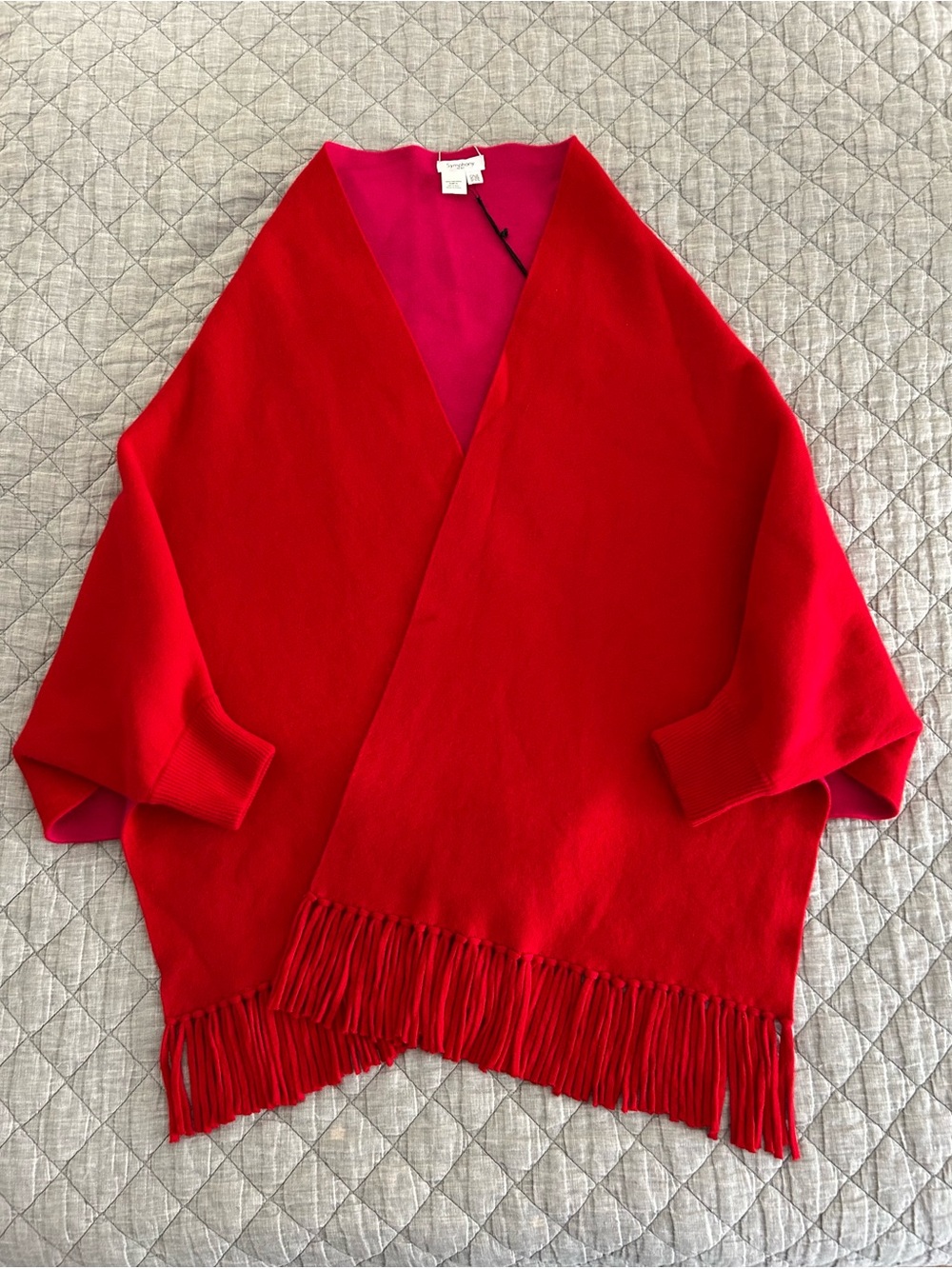 Symphony by A.F. 100% Cashmere Reversible Cape Red/Fuchsia One Size NWT